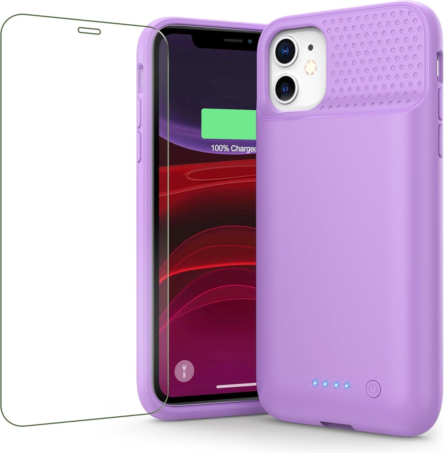 Battery Case for iPhone 11/XR (6.1inch),Upgraded 7500mAh Slim Portable Charger Case Cover,External Battery Pack Charging Case with Tempered-Glass Screen Protector for iPhone 11/iPhone XR -Purple