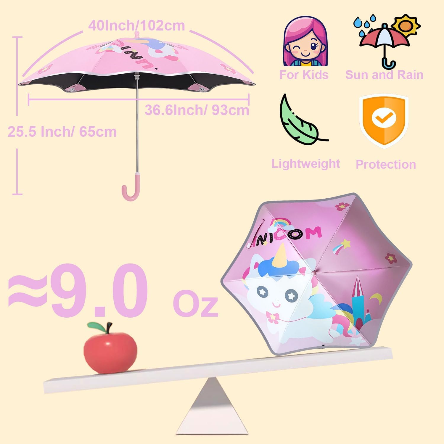 Kids UV and Rain Umbrella Sun Protection With Round Edges for Boys Girls Toddlers Easy Grp Curved