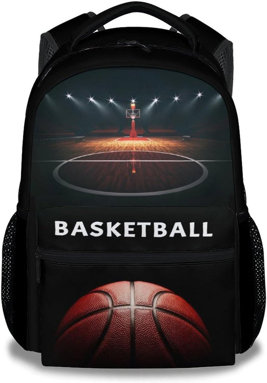 Mercuryelf Basketball Backpack for Boys Girls, 16 Inch Black Backpacks for School Travel, Cool Lightweight Bookbag for Kids