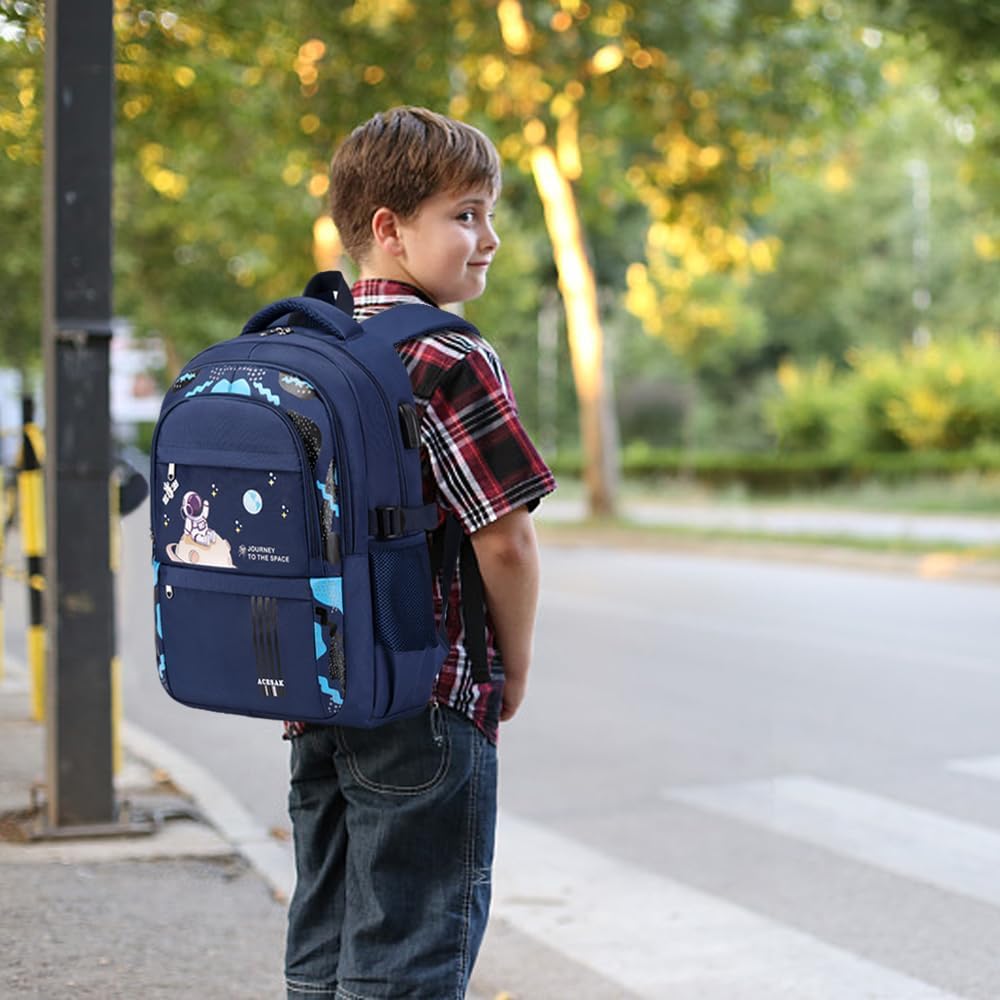 Backpack for Boys - Boy Backpack Schoolbag for Boys Kids Children Teens Girls Elementary Middle School Bags, Waterproof Lightweight Kids Bookbag Backpacks Casual Daypack with Lunch Bag Set