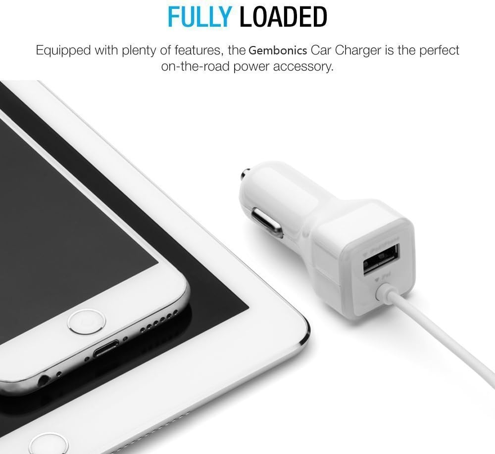 iPhone Car Charger, [Apple MFI Certified] Lighting Car Charger for iPhone 6S / 6S Plus, 6, 6 Plus, SE, 5, 5S, iPad Pro, Air 2, Mini 3 ,with Extra USB Port (White)