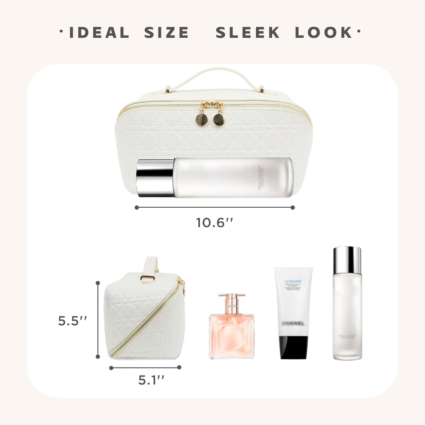 Travel Makeup Bag – Large Cosmetic Organizer with Waterproof PU Leather, Smooth Double Zipper & Tear-Resistant Lining, Toiletry Pouch for Women (White)