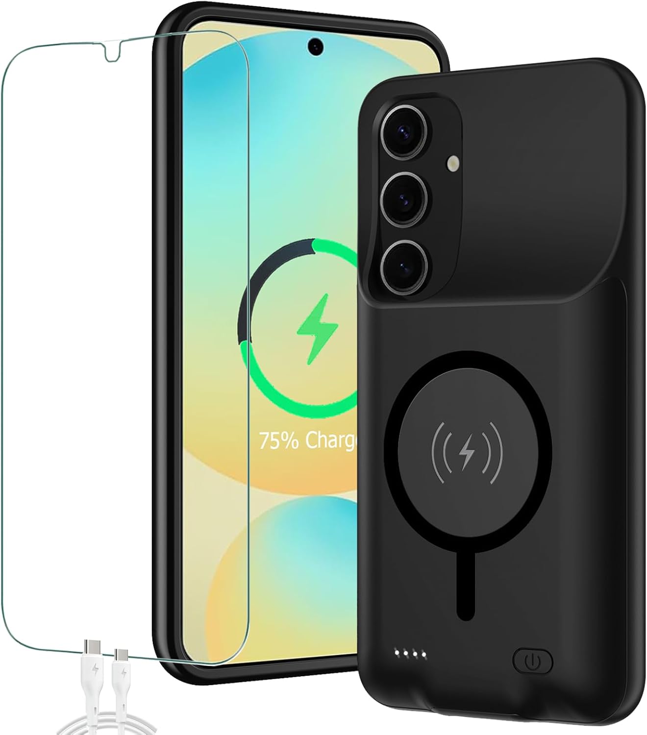 Battery Case for Galaxy S25 Plus, 12000mAh High Capacity Portable Charger Case Rechargeable Smart Battery Pack Compatible with Galaxy S25 Plus 6.7 inch Charging Case Support Wireless & Carplay-Black