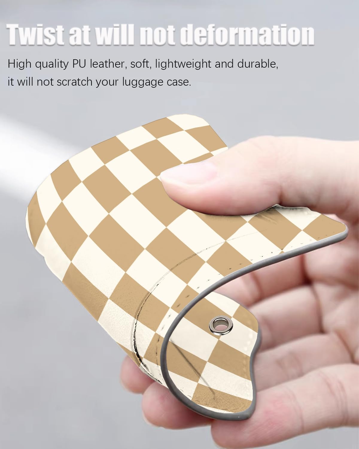 2 Pack Luggage Tags for Suitcase, Fashion Leather Suitcase Tags Cruise Ship with Privacy Cover and Double Metal Loop for Women Men Girls Boys Travel Baggage Bag Backpack Tags，Beige Checkered