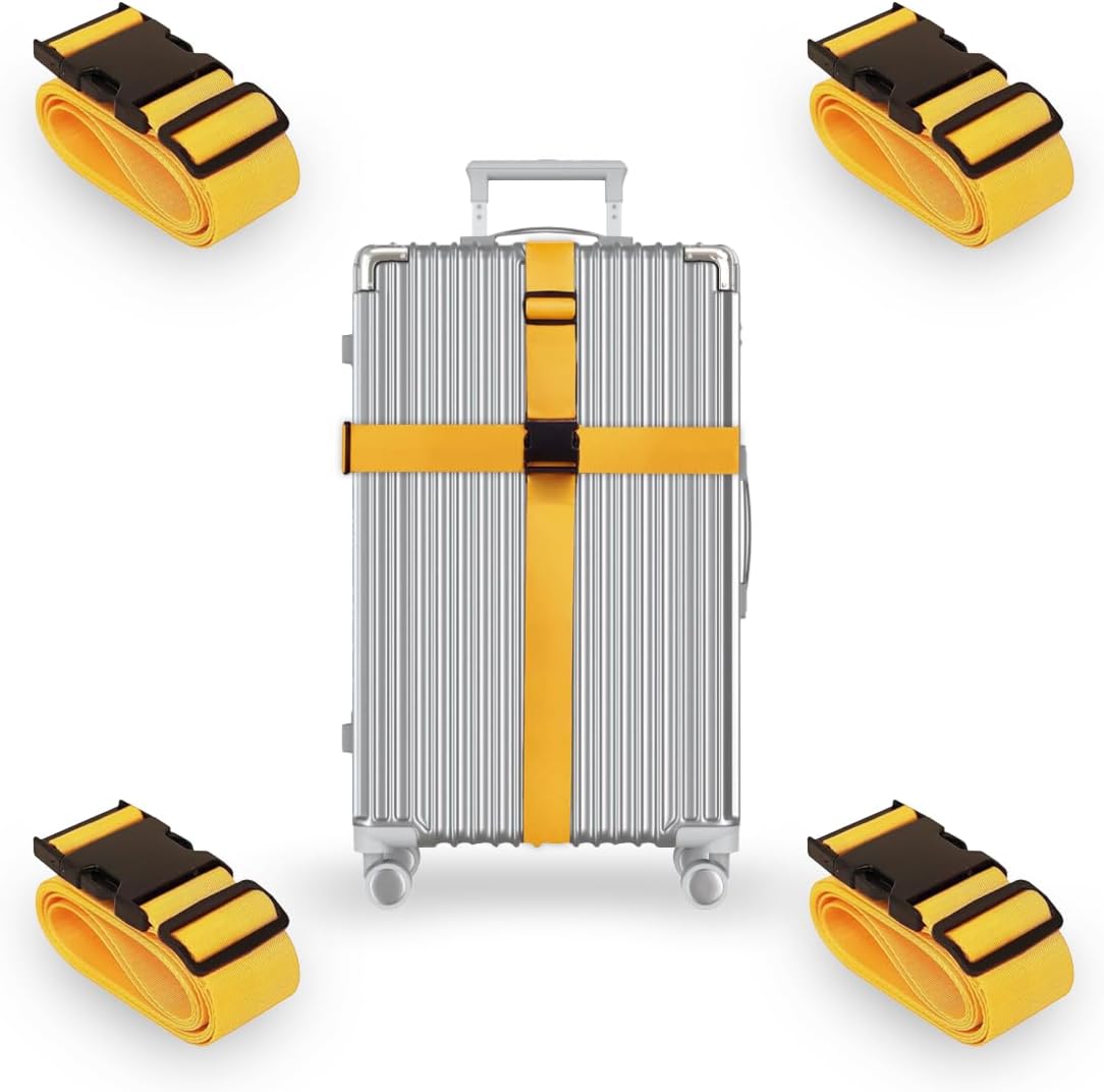 L'AIKEAU Luggage Straps for Suitcases - 4-Pack Travel Belt for Luggage, Backpack Straps, and Bag Straps - Travel Accessories for Suitcase, Suitcase Belt, and Backpack Luggage Strap (Yellow)