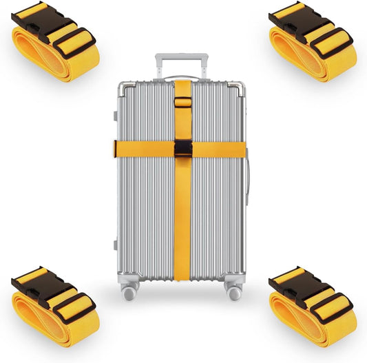 L'AIKEAU Luggage Straps for Suitcases - 4-Pack Travel Belt for Luggage, Backpack Straps, and Bag Straps - Travel Accessories for Suitcase, Suitcase Belt, and Backpack Luggage Strap (Yellow)