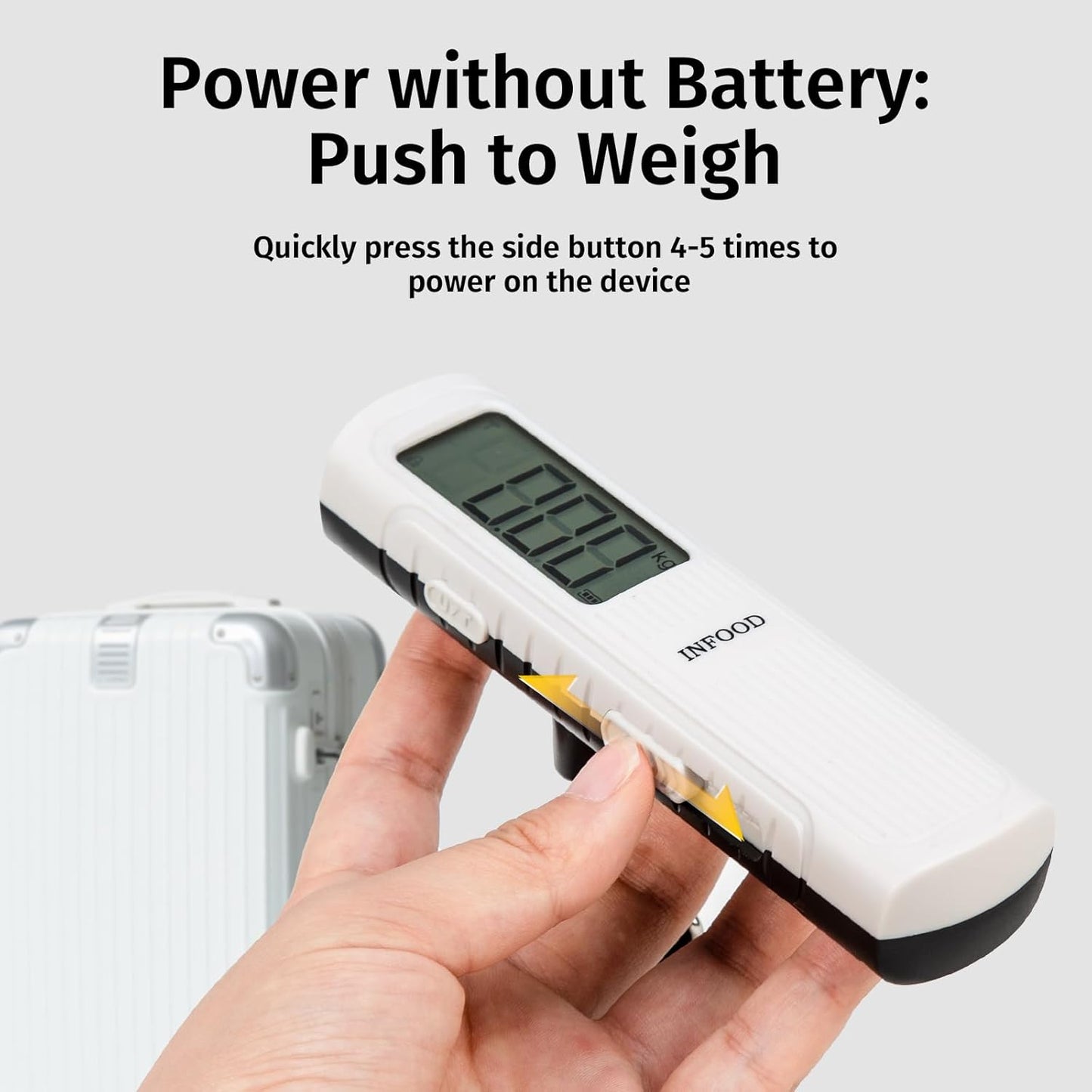Battery-Free Digital Luggage Scale, Suitcase Scale for Travel, Portable Luggage Weight Scale with Hook & LCD Display for Luggages, Packages & Bags, 110lb/50kg Handheld Scale, White