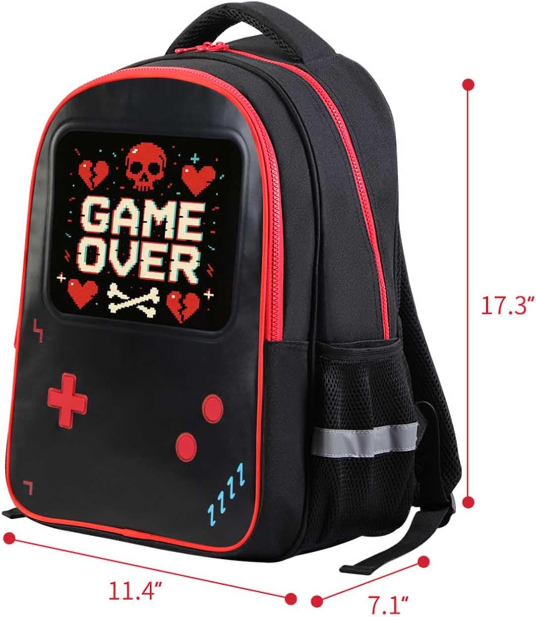 Video Game Backpack for Boys | 17" Leather Front Panel School Bookbag | Backpacks for Boy Kids Teen Age 6-12 | Schoolbag for Elementary & Middle School | Organizer Pockets