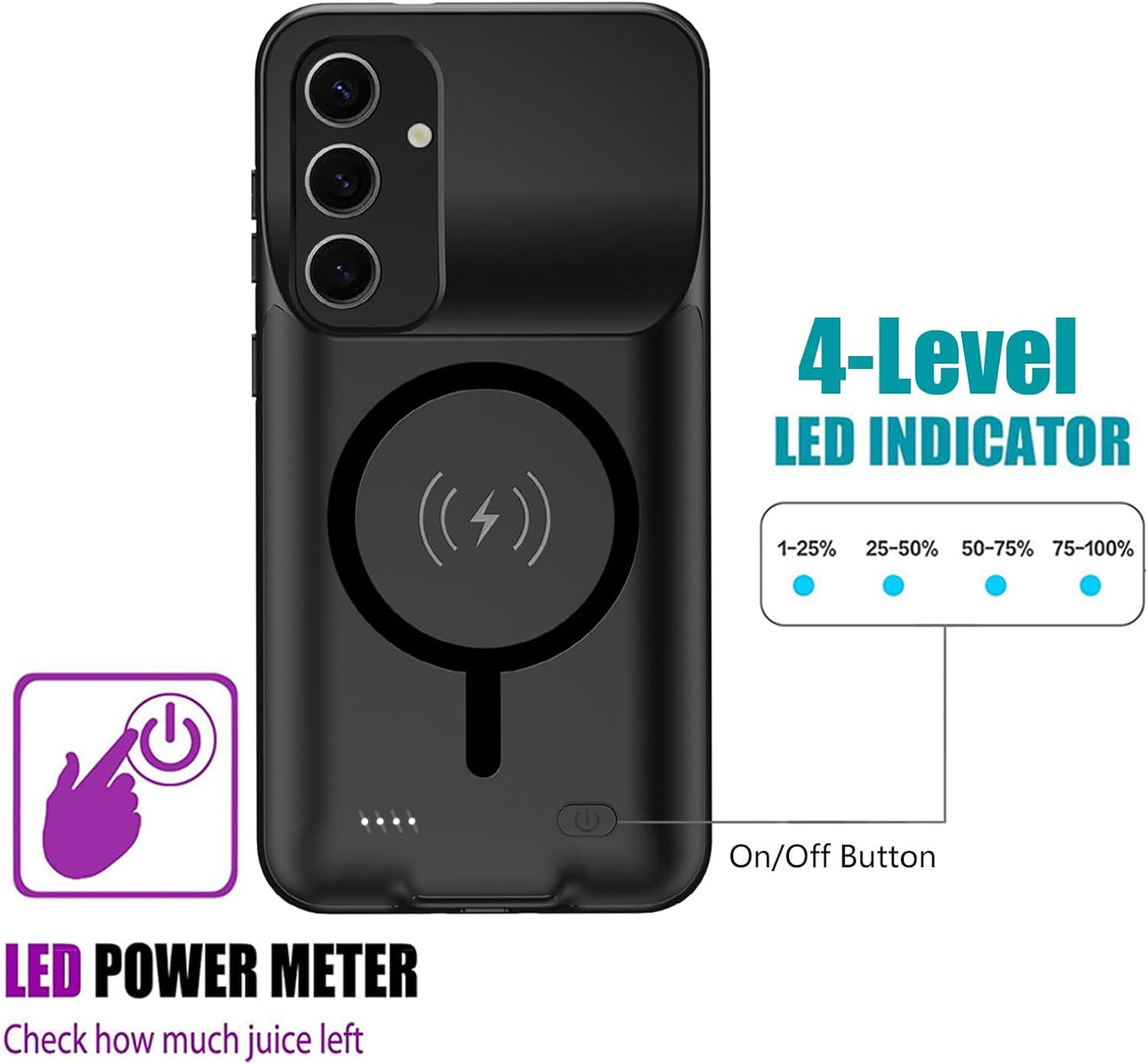 Wireless Charging Case for Galaxy S25 Plus, Upgraded 12000mAh Rechargeable Portable Charging Case Compatible with Galaxy S25 Plus 5G (6.7 inch) with Carplay Extended Battery Pack Charger Case (Black)