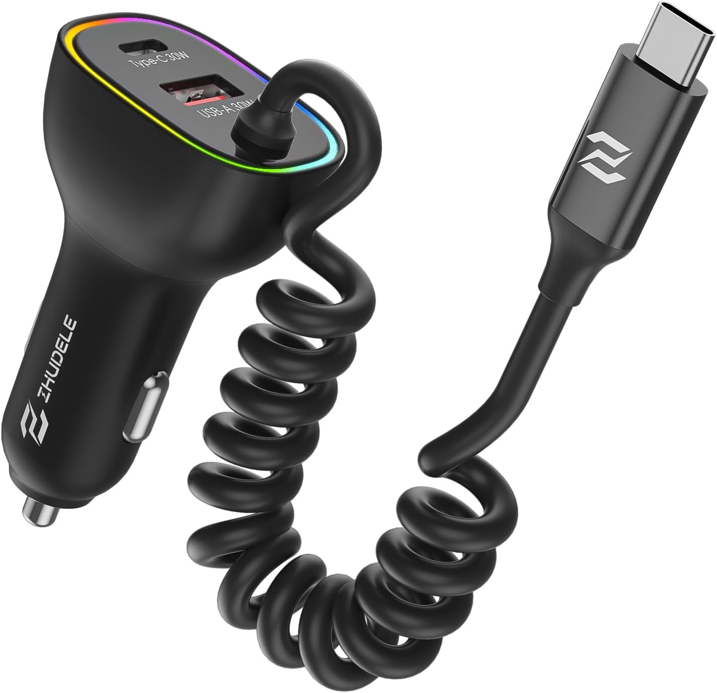 90W Car Charger USB C for iPhone 16 Pro, PD & QC3.0 Type C Coiled Cable 4ft, Fast Car Charger Adapter for iPhone 15 Pro Max Plus, for Samsung Galaxy S24/S23/S22