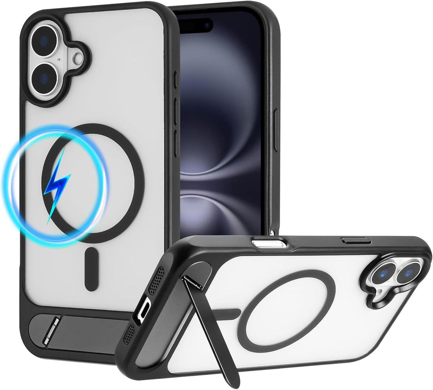 Tikoo Strong Magnetic for iPhone 16 Plus Case with Magsafe and Built-in Invisible Kickstand Slim Translucent Matte Military Grade Protective Phone Case for iPhone 16 Plus 6.7”