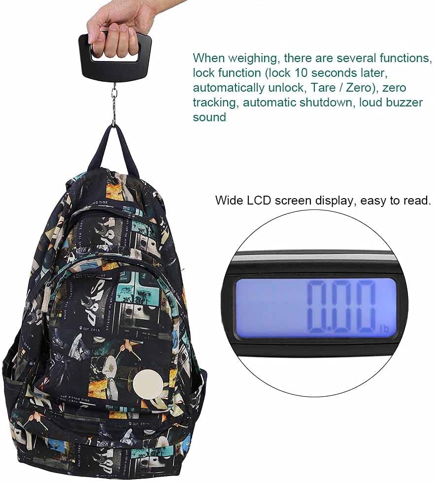 Digital Luggage Scale Mini Hanging Electronic Scale with Handle, Large Hook, LCD Display for Travel, Fish Weighing, Support Unit Conversion - KG, G, Lb, Oz