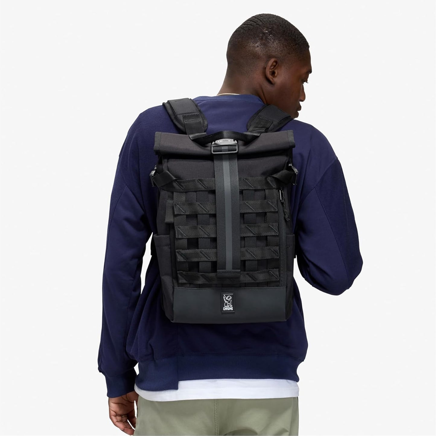 Chrome Industries Barrage 18L Castlerock Twill Roll-Top Backpack – Water Resistant Bag for Work, School, Travel – Features Cargo Net & Laptop Pocket