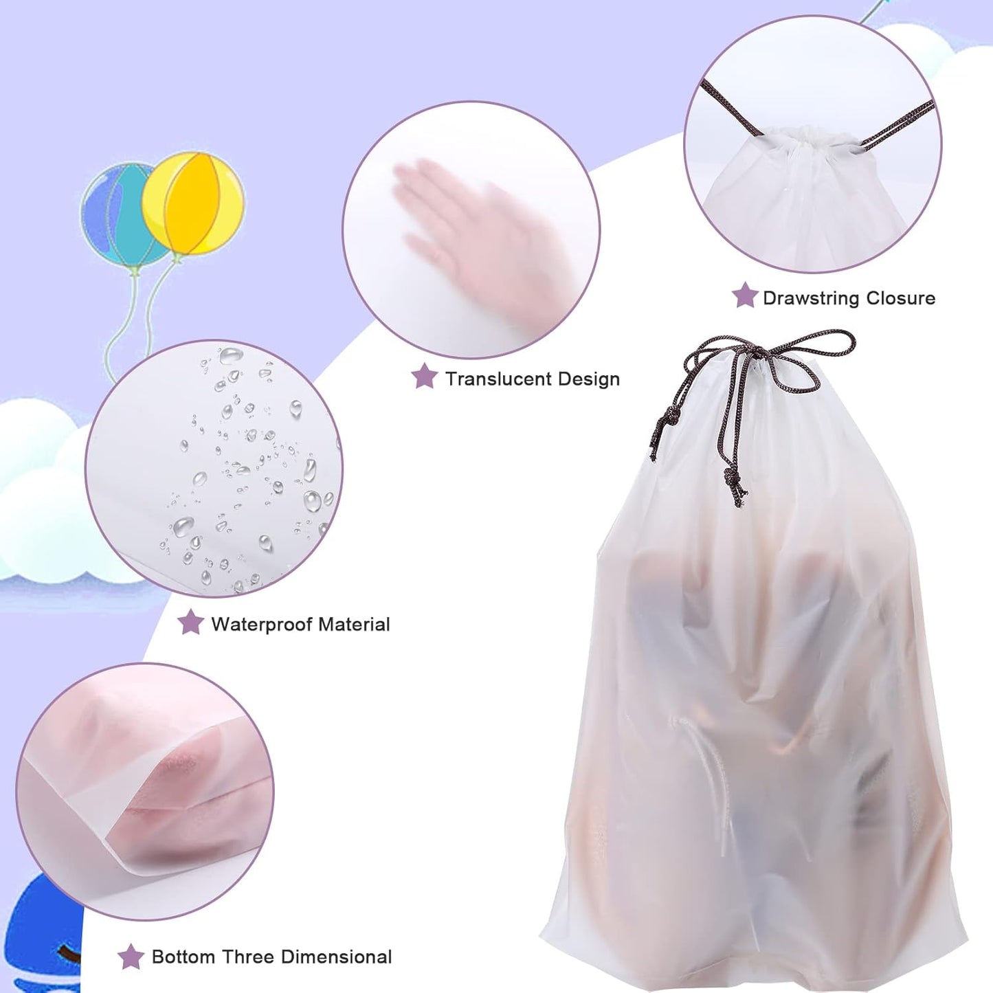 50 Pack Shoe Bags for Travel,Portable Travel Shoe Bag,Large Clear Shoes Pouch Storage Packing Organizers with Drawstring,Dustproof & Waterproof Shoe Storage Bags for Women and Men