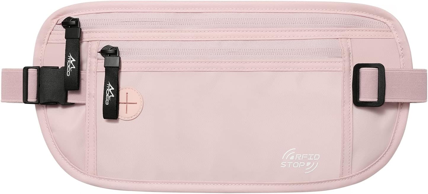 MoKo Secure Travel Money Belt, Undercover Hidden RFID Blocking Travel Wallet, Anti-Theft Passport