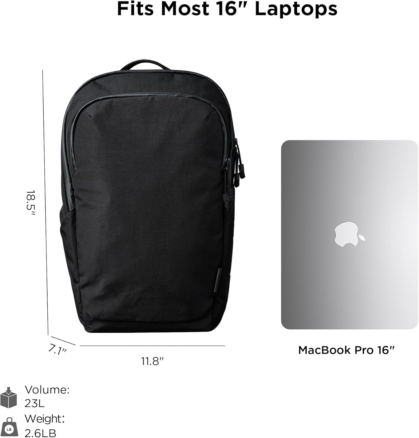ALPAKA Bravo Backpack 23L - Laptop Backpack Fits 16 Inch Computers, Water Bottle Holders, Fleece Lined Protection, Business Commuter Bag, Weatherproof Black Axoflux Material