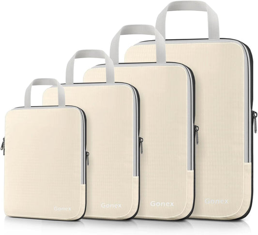 Gonex Compression Packing Cubes, 3pcs/4pcs Expandable Storage Travel Luggage Bags Organizers