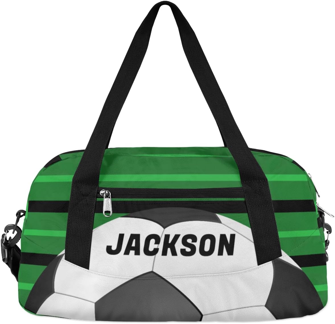 Football Sport Custom Name Kids Overnight Duffel Bags Boys Green Stripe Personalized Sport Gym Bag Customized Duffel Bag for Travel Weekender Practice Gymnastics