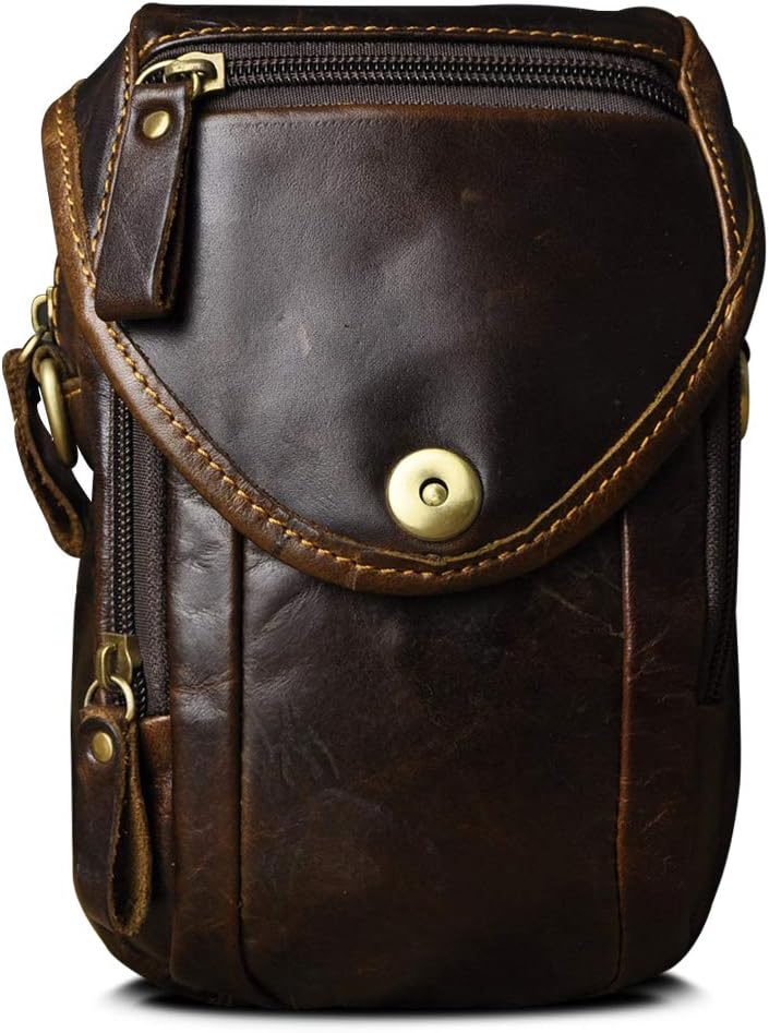 Le'aokuu Mens Original Leather Designer Casual Small Messenger Shoulder Bag Fashion Waist Belt Bag Pack Cigarette Phone Case