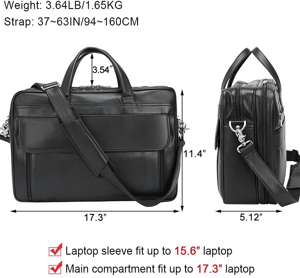 TIDING Leather Business Travel Briefcase for Men, Large 15.6" 17.3" Laptop Crossbody Shoulder Messenger Bag Office Handbag