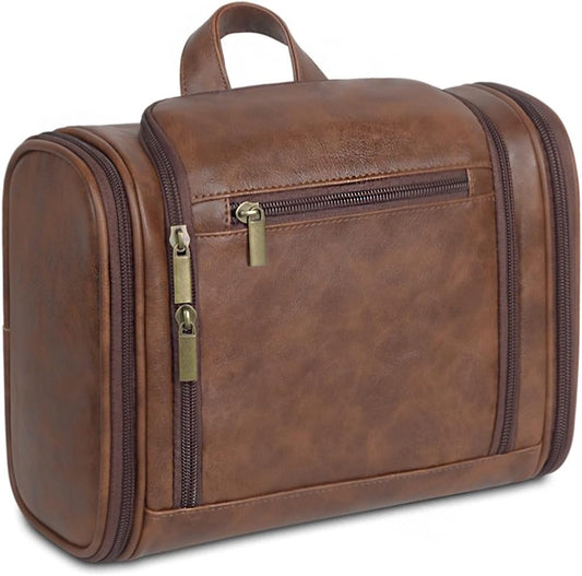 Personalized Leather Toiletry Bag for Women and Men Hanging Makeup Bag Travel Dopp Kit Bathroom Shaving Bags Gift for Fathers Men Boyfriend