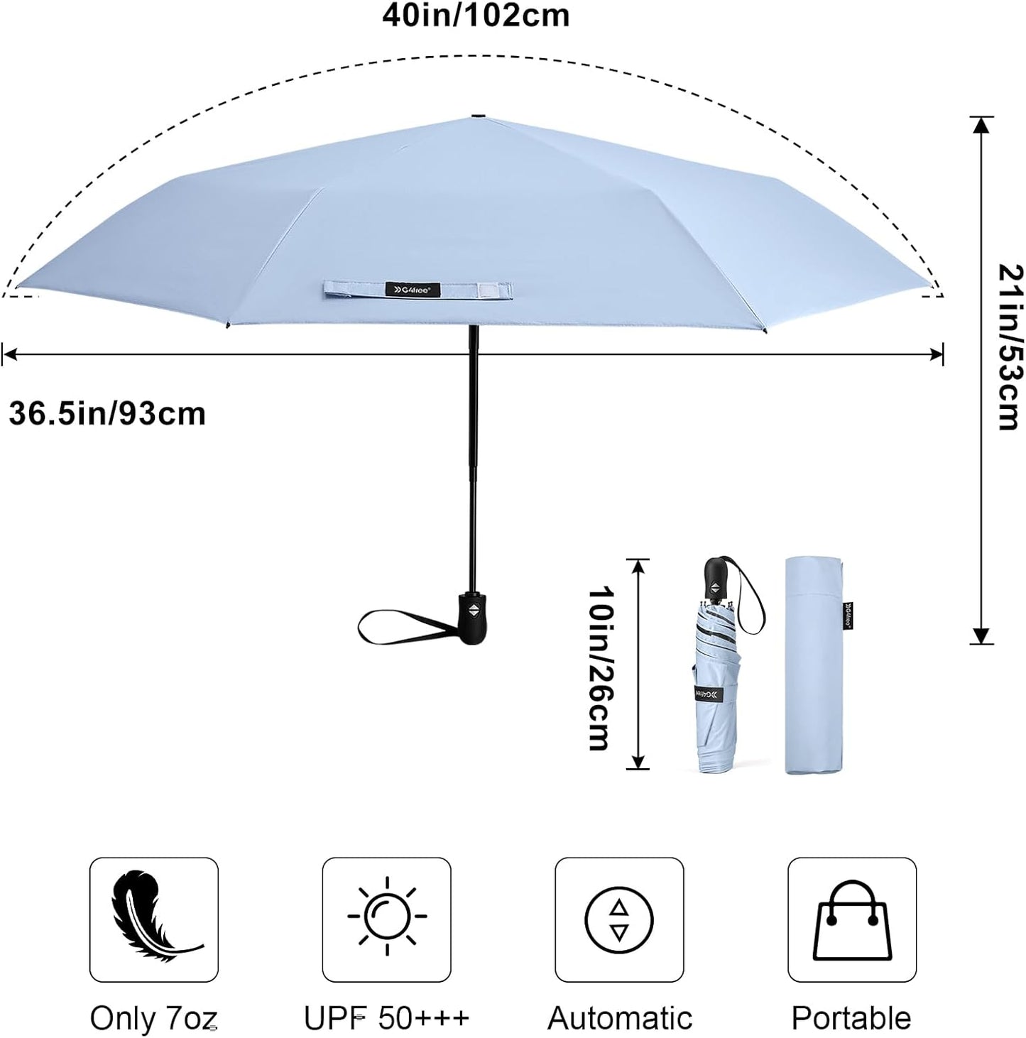 G4Free Mini Ultralight Umbrella UPF 50+ UV Protection Compact Lightweight Travel Umbrella Super Slim Small Portable Automatic Open and Close,40 Inch