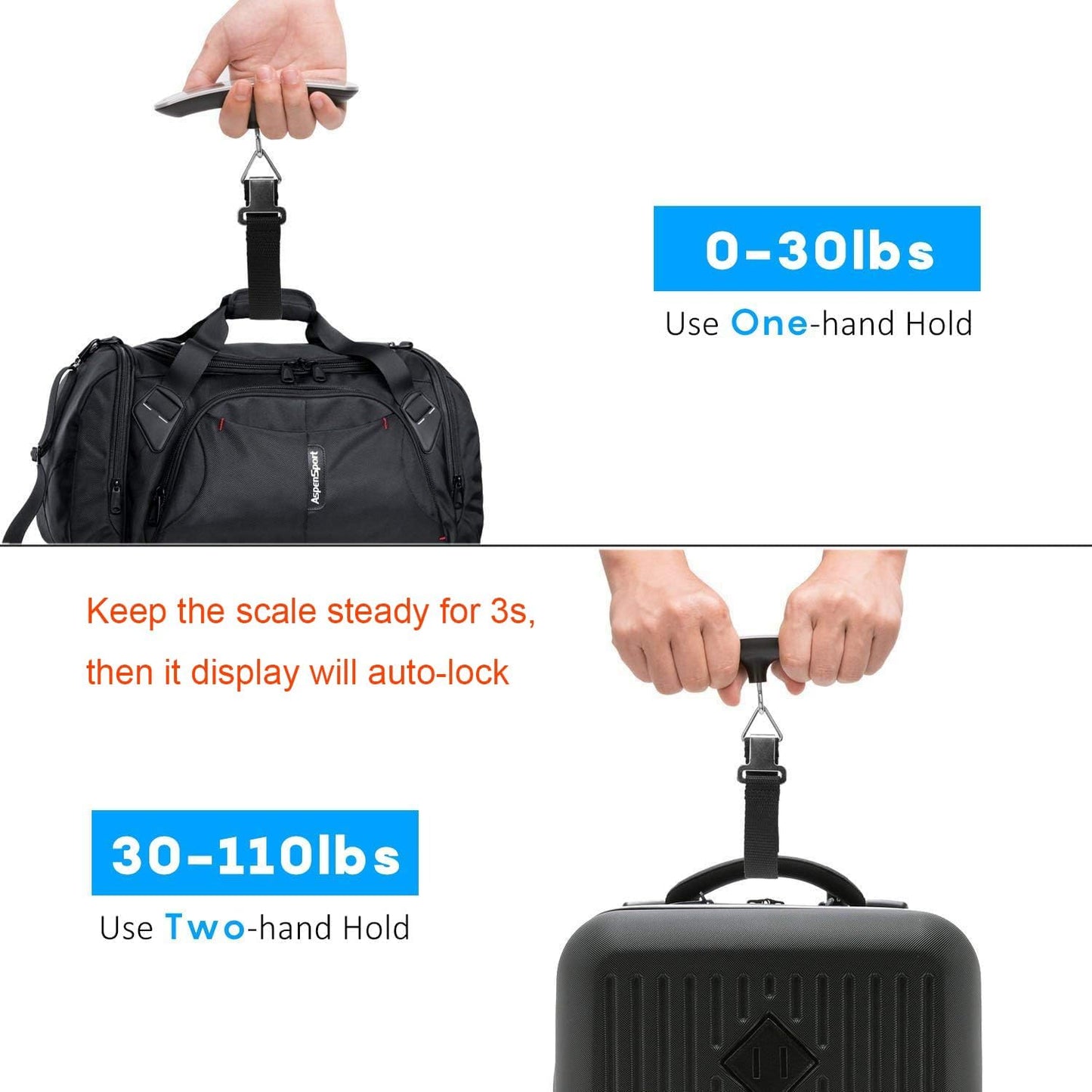 Digital Luggage Scale Vacation Travel Essentials Accessories Gifts for Traveler Portable Suitcase Handheld Weight Scale 110 lbs Hanging Baggage Travel Must Haves