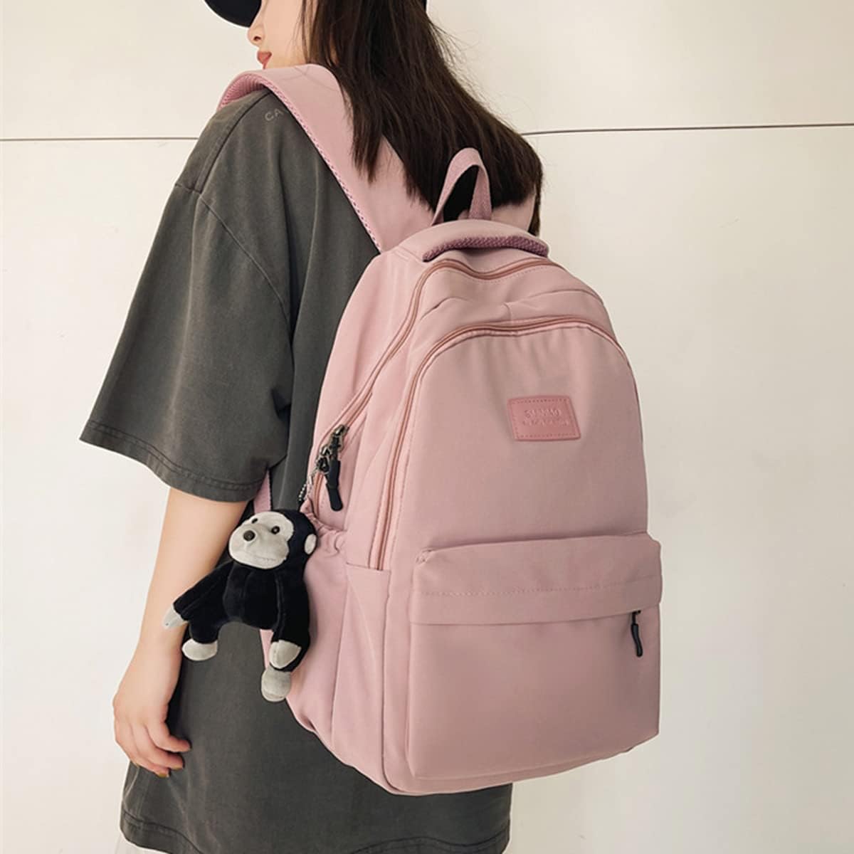 Aesthetic Backpack Cute Backpack for School College Backpack Large Capacity Bookbags for Girls Women Students Casual Travel Daypacks Solid Color(Pink)