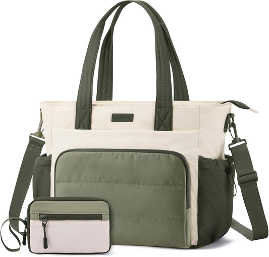 LOVEVOOK Tote Bag for Women, 15.6 Inch Puffer Laptop Work Tote with Cup Holder, Quilted Nurse Bag for Travel, Gym, Daily Use