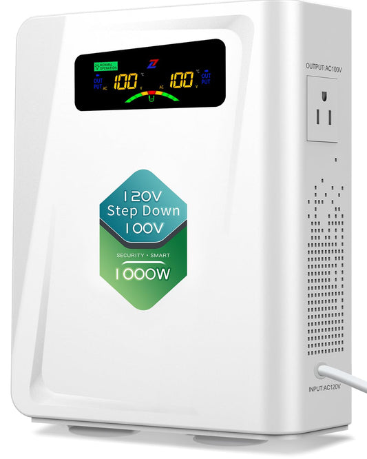 ZHENGXI 120v to 100v Step Down Transformer 1000W Power Voltage Converters, No Noise, Ten Protection Functions,Using Japan Appliances in US