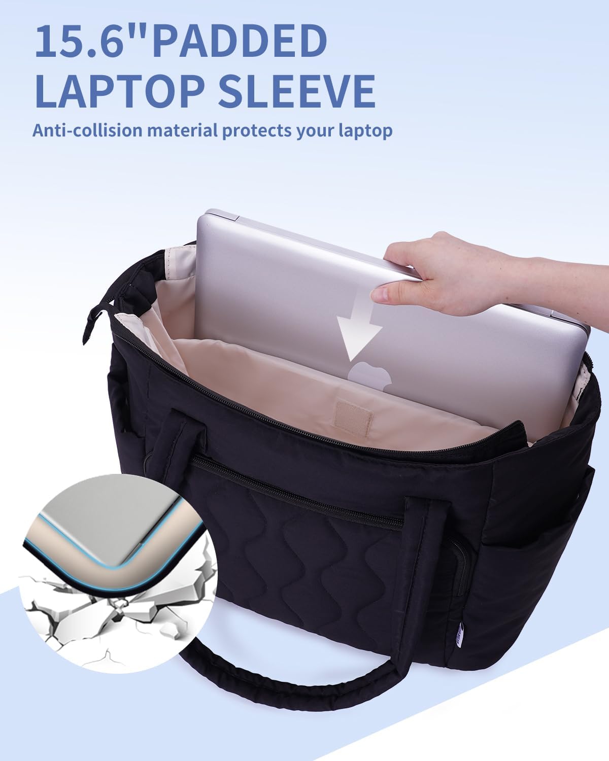Ceneda Tote Bag for Women With 40oz Cup Holder, Puffer Work Laptop Tote Bag With Zipper for Travel, Teacher, Nurse