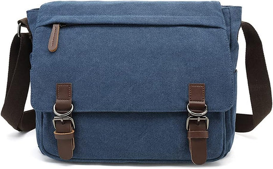 Sechunk Canvas Vintage Messenger Bag Shoulder bag Leather Large Travel Crossbody bags for men women 15inch Laptop