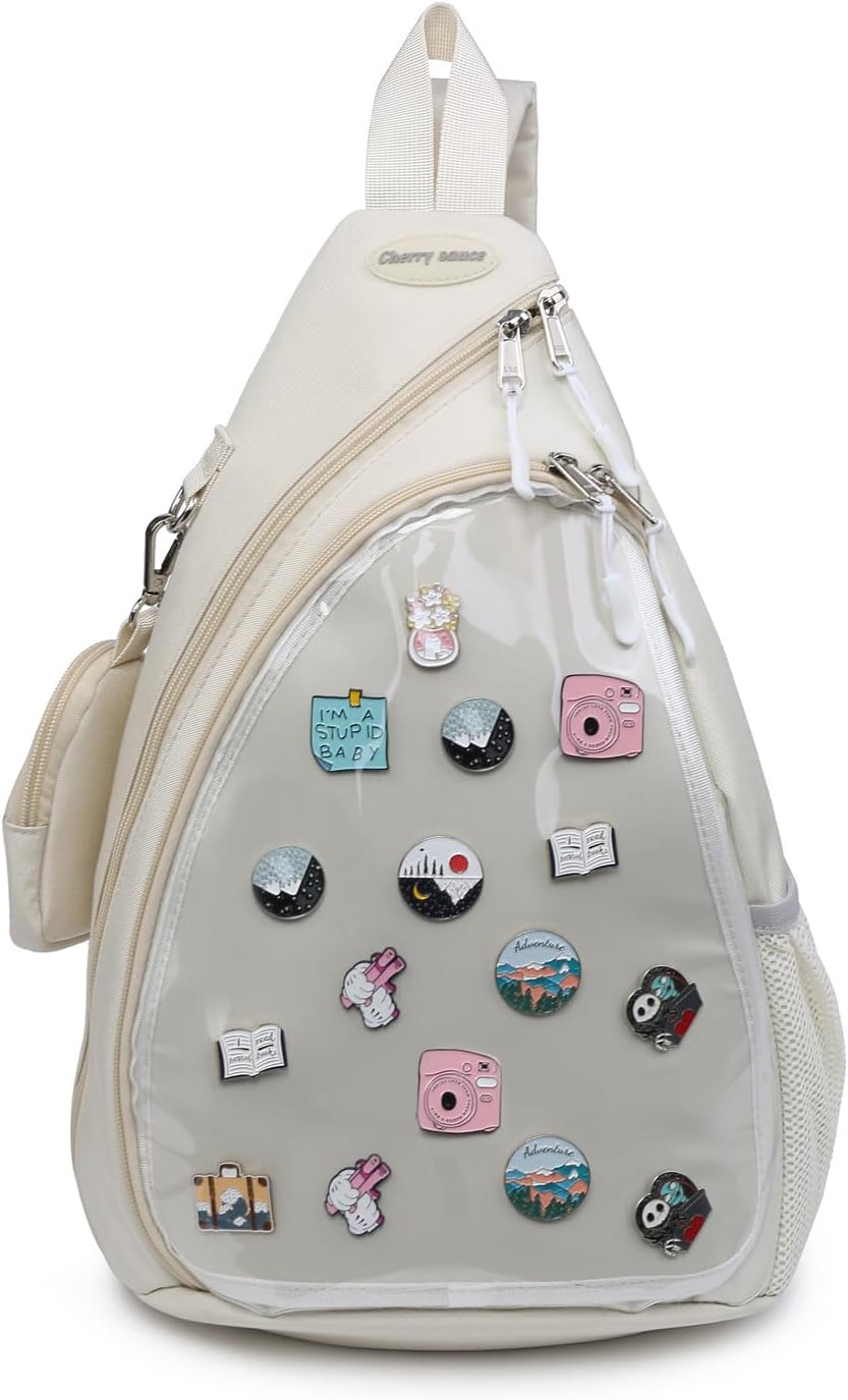 CHERRY SAUCE Oxford Ita Bag Kawaii Pin Display Chest Pack Single Shoulder Bag Sport Backpack Hiking Daypack