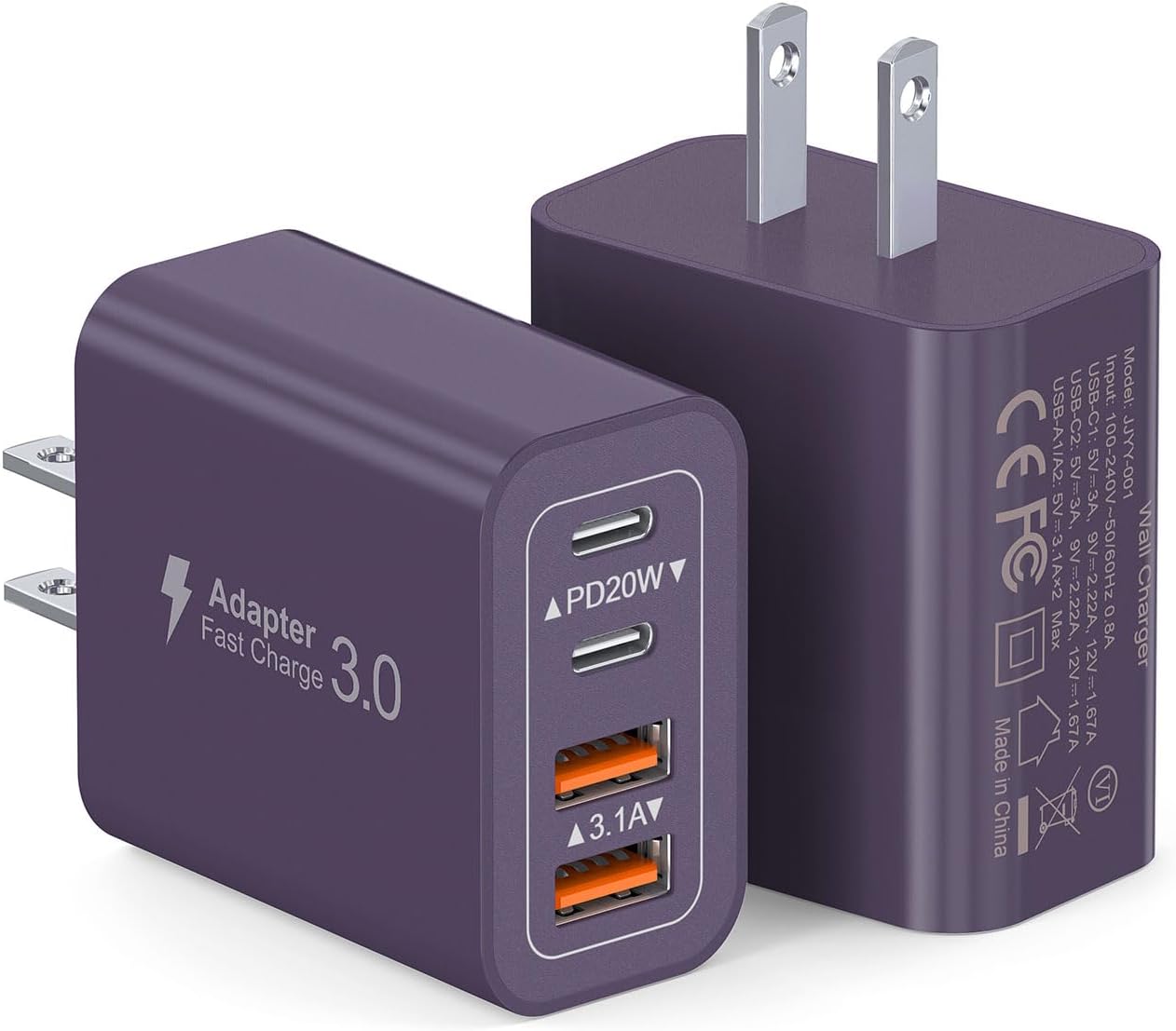 [2Pack] 40W USB C Plug,4-Port Fast Charger Block PD+QC 4 Port Charger Cube Wall Charging Box Brick