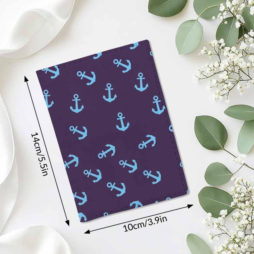 Anchor Passport Holder for Travel Nautical Boat Hook Marine Navy Sailing PU Leather Passport Cover Wallet Cute Passport Card Holder for Women and Men