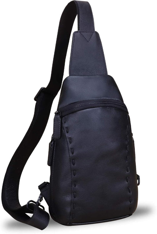 LRTO Genuine Leather Silng Bag for Women and Men Vintage Real Leather Sling Backpack Shoulder Crossbody Bag Chest Purse