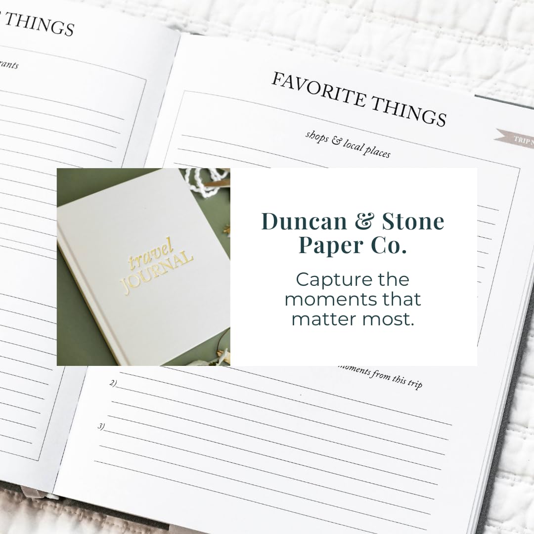 Duncan & Stone Travel Journal with Prompts, Linen Hardcover, Sage Green