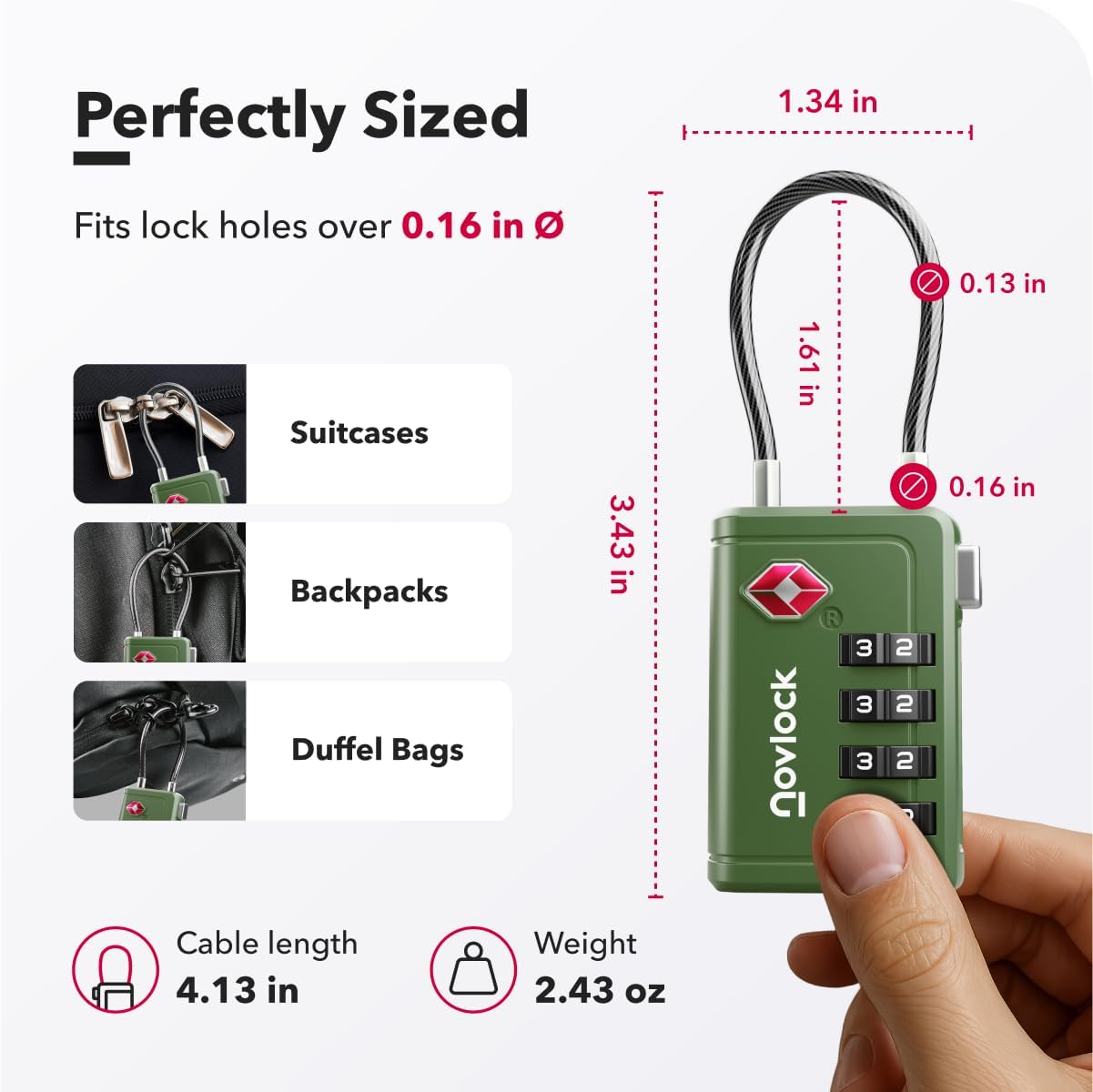 TSA Approved Luggage Locks | Inspection Indicator, 4-Digit Combination, Durable Zinc Alloy | for Suitcases, Backpacks, Travel Bags | Green, 2-Pack