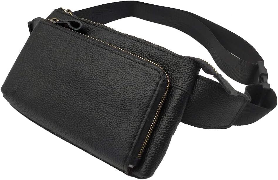Hebetag Leather Waist Pack Fanny Bag for Men Women Outdoor Travel Sports Running Walking Hiking Hip Bum Belt Slim Cell Phone Purse Casual Waist Wallet Pouch (#02Black)
