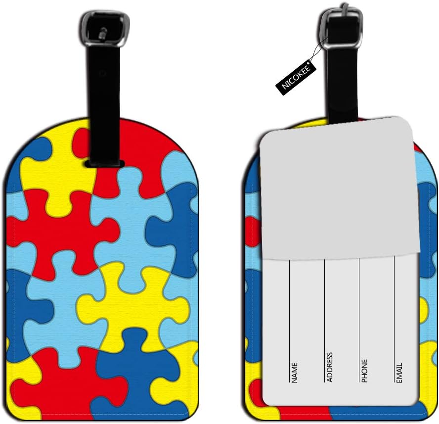 Autism Awareness Diversity Puzzle Pieces Luggage ID Tag Cards Suitcase Luggage Tag Travel Accessories Baggage Name Tag - 1 pack