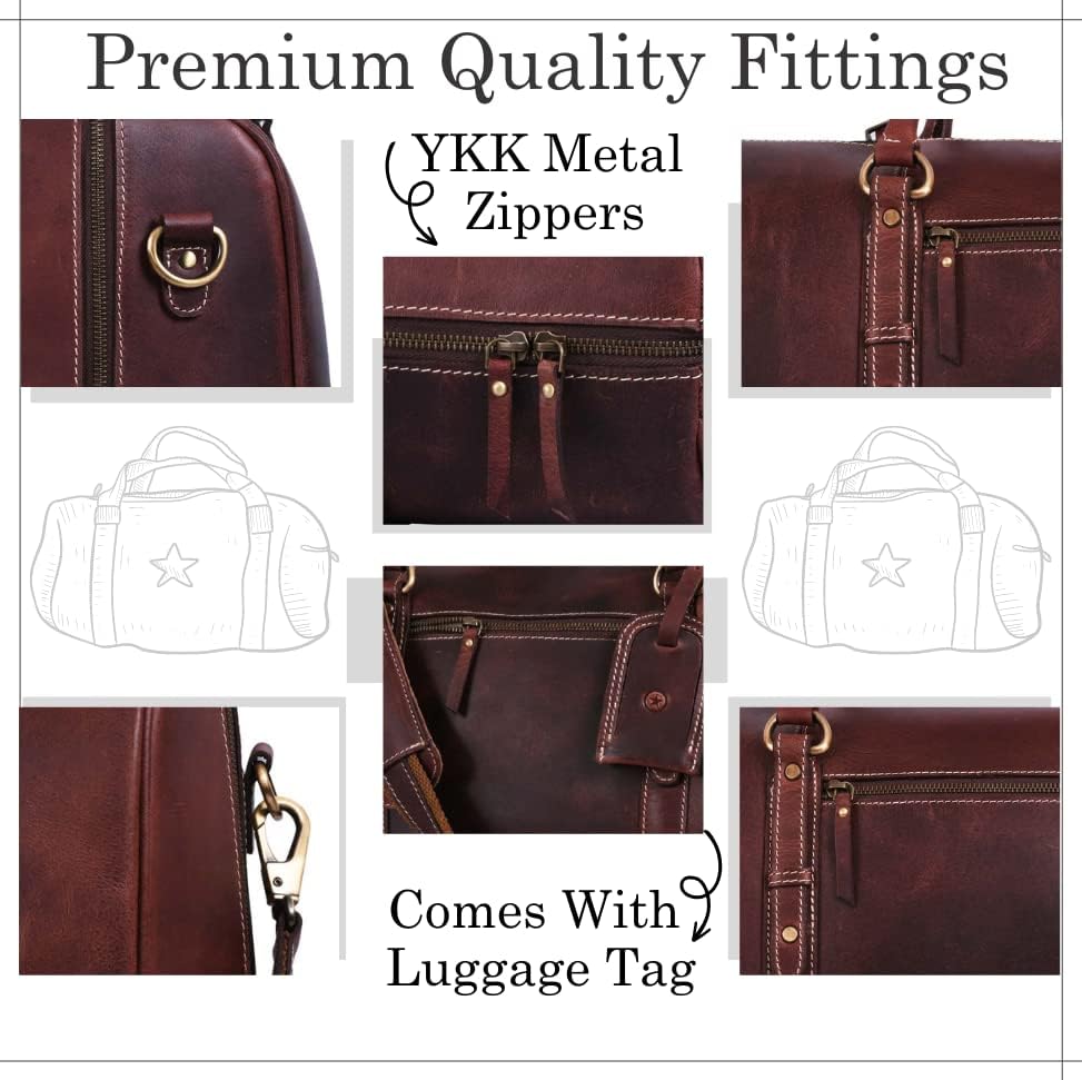 Leather Duffel Bag for Men & Women Travel, Weekend, Overnight, Gym Bag