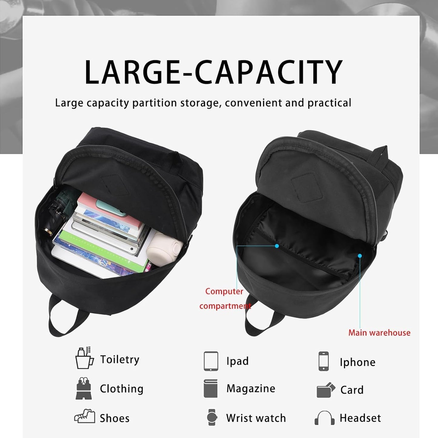 HEAD Waterproof Travel Backpack for Women & Men, Small Lightweight Backpacks for Sport/Gym/Fitness/Work/Daily, Casual Daypack Backpack for 15.6 inch Laptop