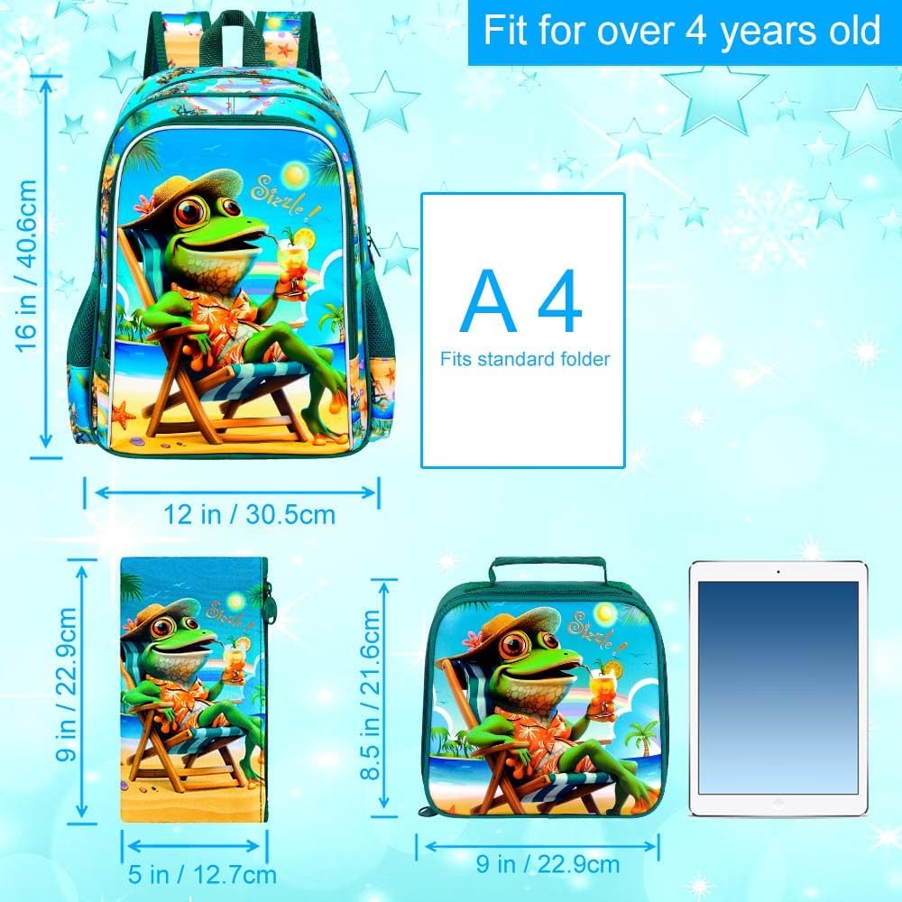 3PCS Boys Backpack, Water Resistant Kids Bookbag Set with Lunch Box, Cute School Bag for Preschool Toddler