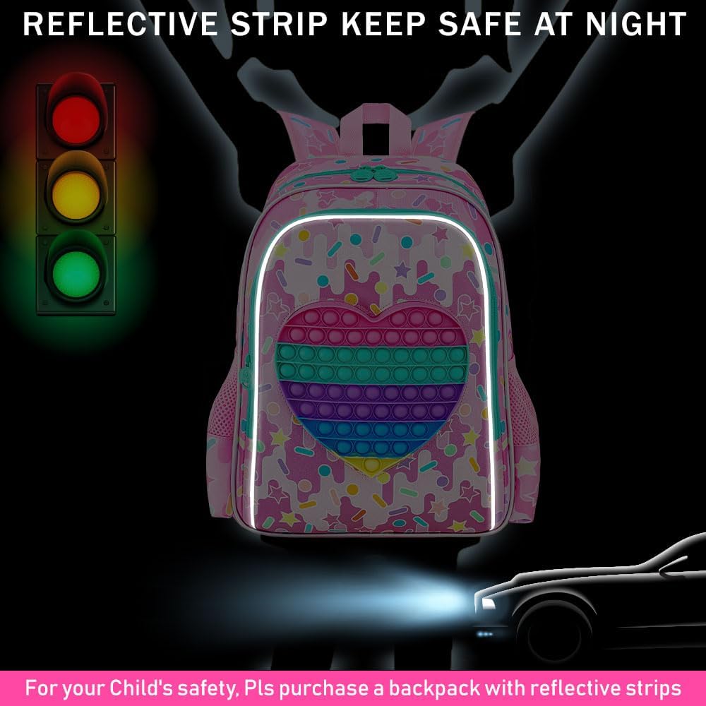 CCJPX 3PCS Backpack for Girls, 16”Kids Water Resistant Elementary Preschool Kindergarten School Bookbag with Lunch Box - Pink