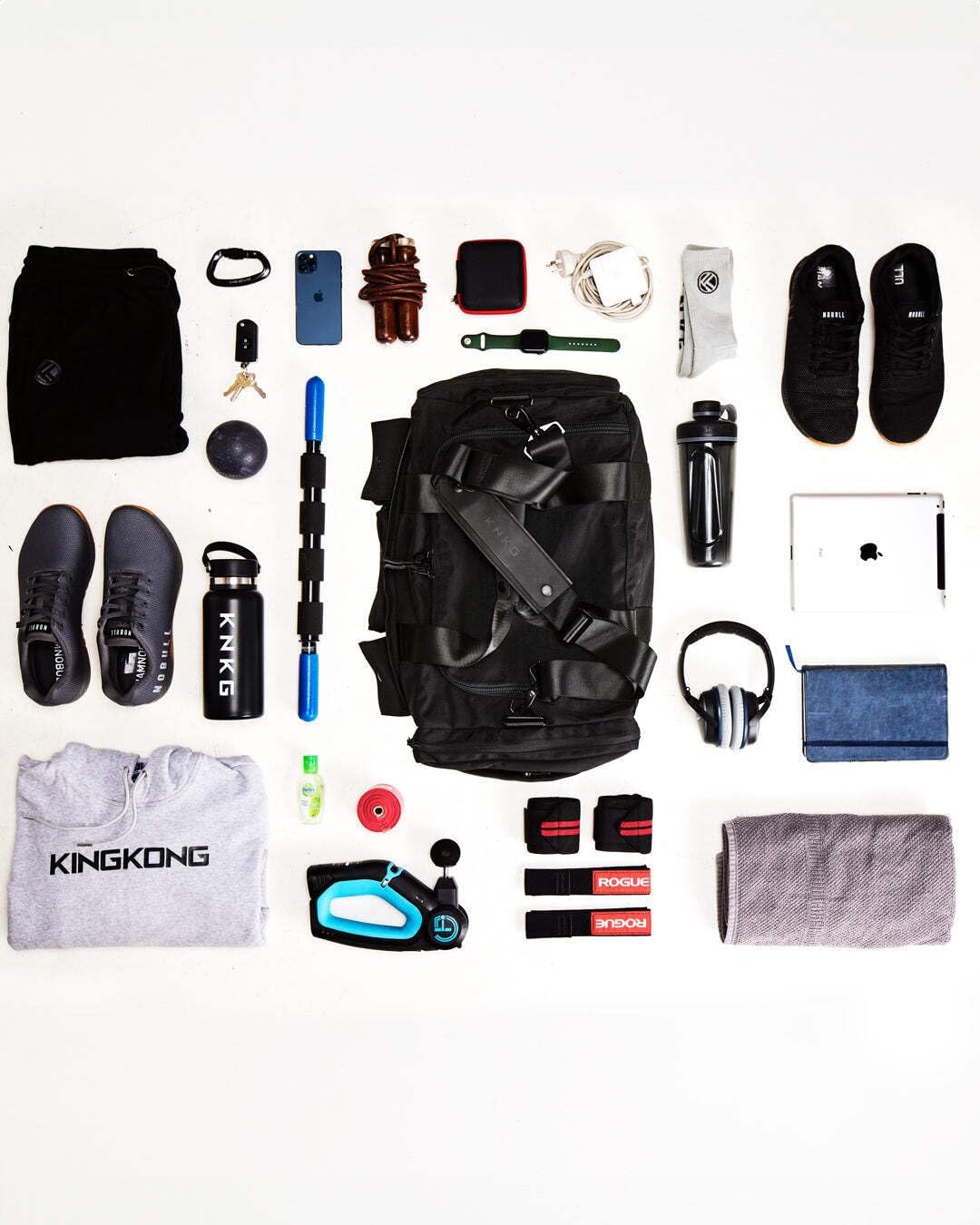 PLUS 63L Large Duffel Bag – Spacious, Durable Gym Bag with Dual Shoe Storage, Multiple Compartments & YKK Zippers for Fitness & Travel - Redwood (Black, Medium 45L)