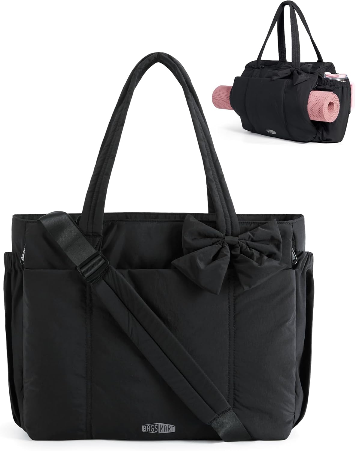 BAGAMSRT Crush Bow Tote Bag for Women, Large Work Tote with 40oz Tumbler, Puffer Travel Tote Bag for Work, Yoga, Gym