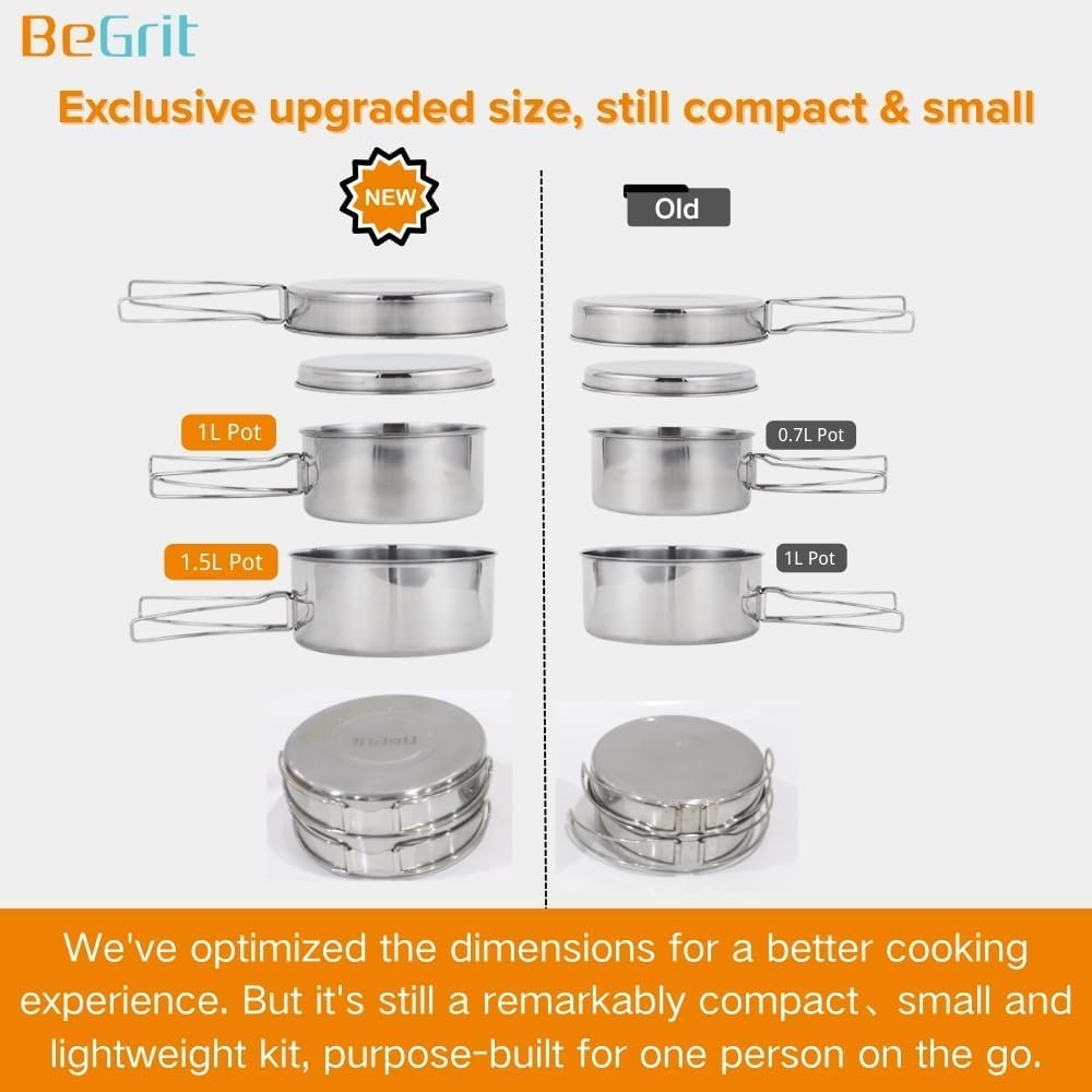 BeGrit Backpacking Camping Cookware Mini Picnic Camping Cooking Mess Kit with Pot and Pan Set for