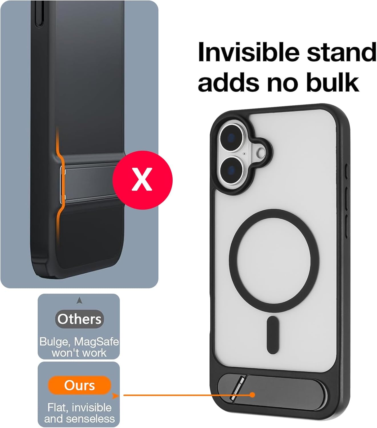 Tikoo Strong Magnetic for iPhone 16 Plus Case with Magsafe and Built-in Invisible Kickstand Slim Translucent Matte Military Grade Protective Phone Case for iPhone 16 Plus 6.7”