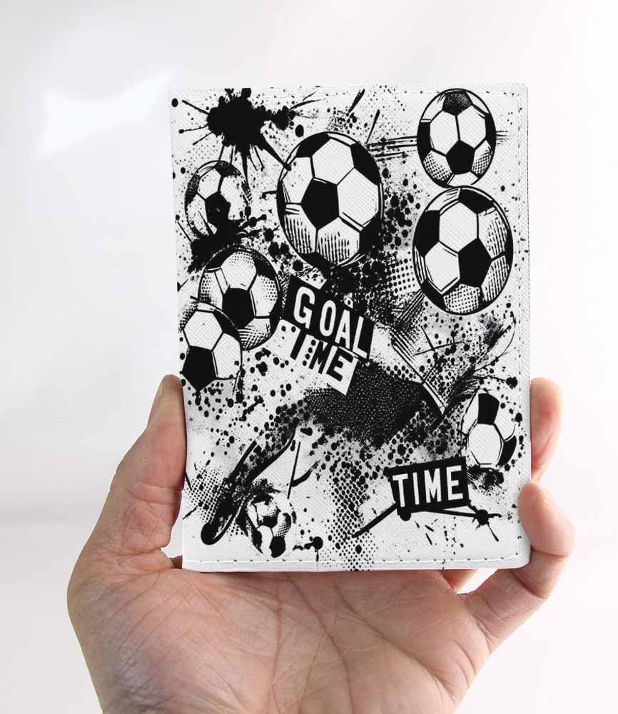 Football Pattern Passport Holder for Travel Black and White Abstract Soccer PU Leather Passport Cover Wallet Cute Passport Card Holder for Women and Men