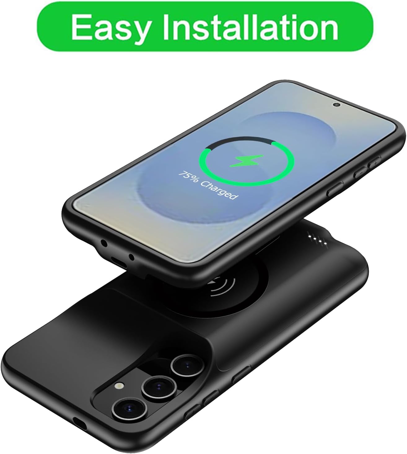 Wireless Charging Case for Galaxy S25 Plus, Upgraded 12000mAh Rechargeable Portable Charging Case Compatible with Galaxy S25 Plus 5G (6.7 inch) with Carplay Extended Battery Pack Charger Case (Black)